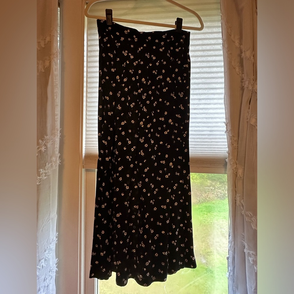 Sezane Alicia black and white floral midi skirt